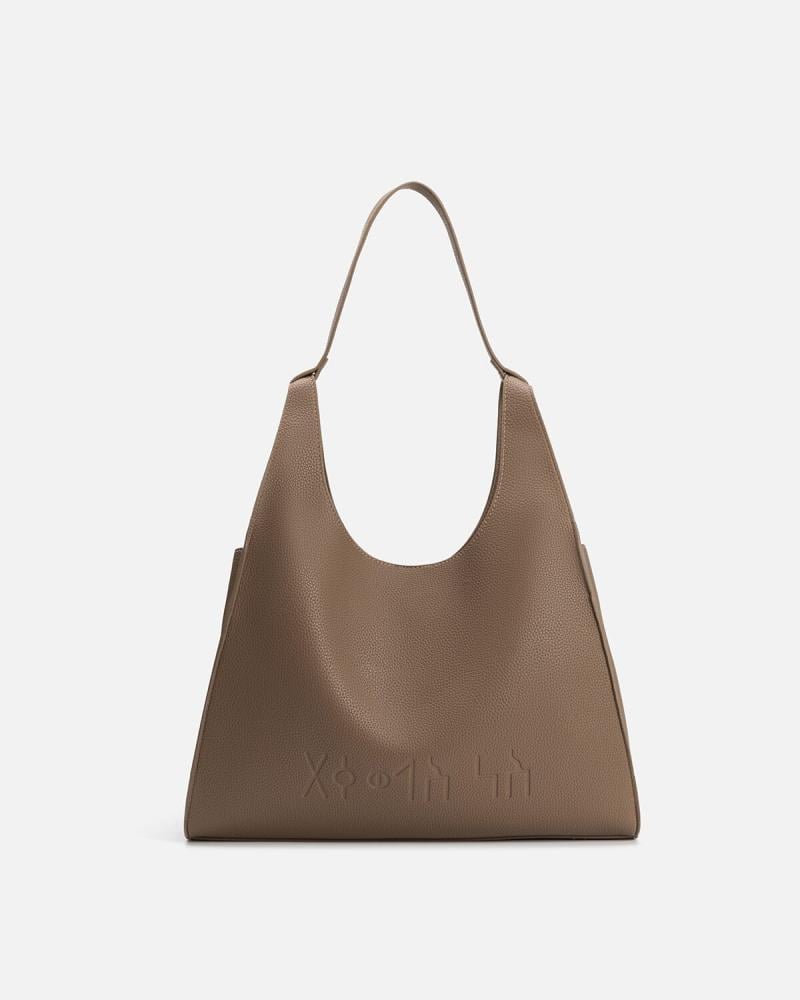 شنطة نسائية من الجلد بلون بني فاتح